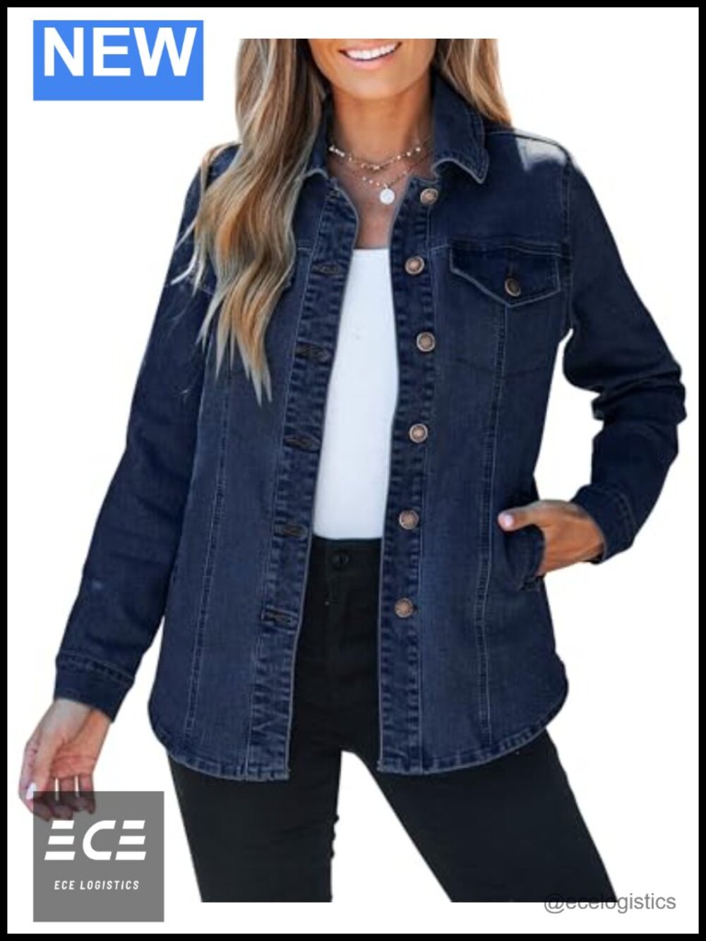 Oversized Denim Jacket Button Up Shacket with Pockets Long Sleeve